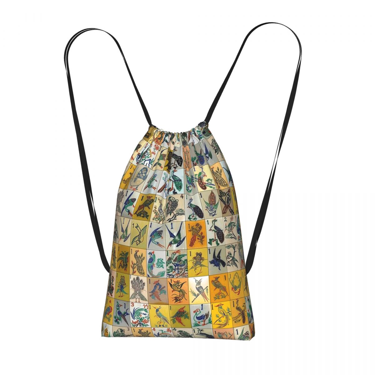 Tile Bag Drawstring - Mah Jongg Birds Mahjong Tiles Backpacks