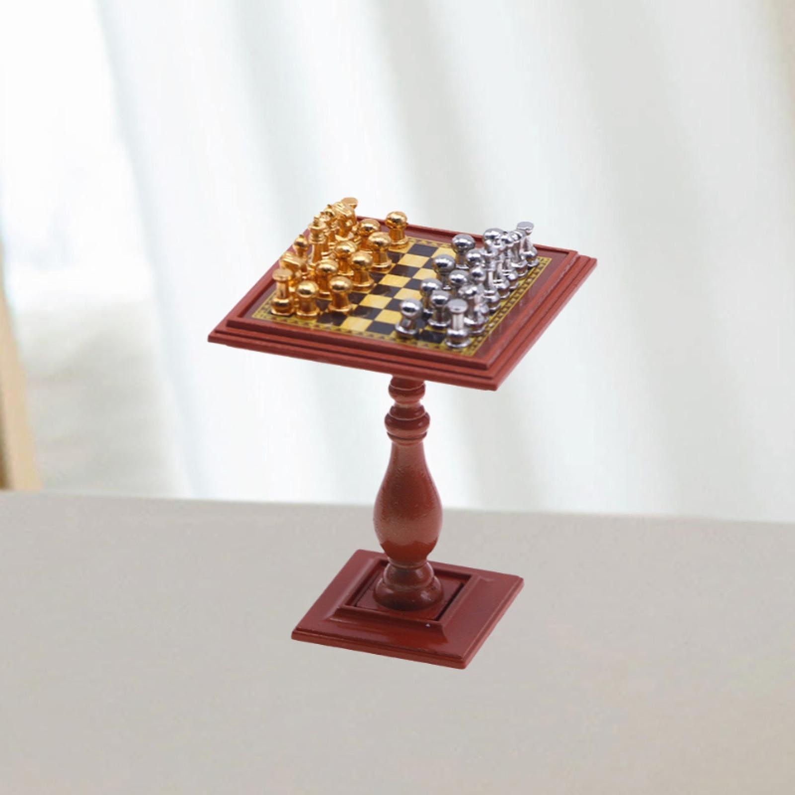 Chess Set Wooden - Dollhouse Miniature International Chess Set Wood