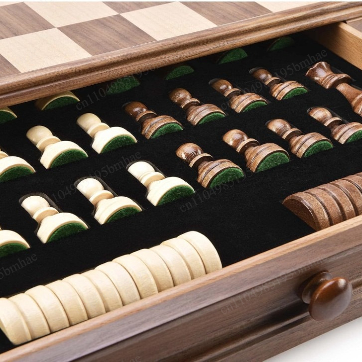 Chess Set Wooden - Walnut solid wood chess checkers set
