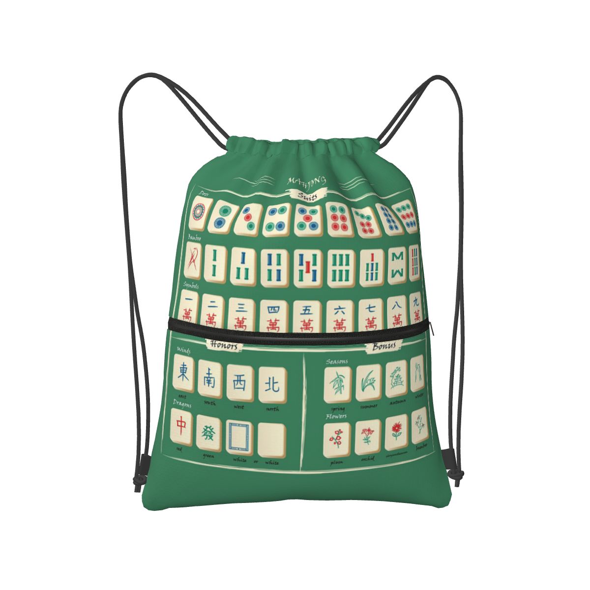 Tile Bag Drawstring - Mahjong Tile Pattern Backpacks Casual Drawstring