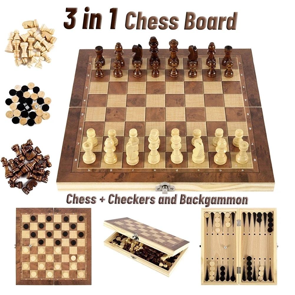 Board Game Zenith - 3 in 1 Wooden Checkers Backgammon