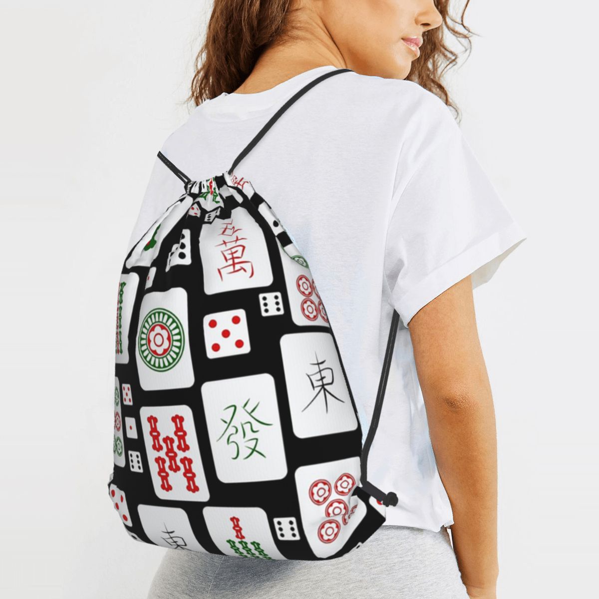 Mahjong Tiles Game Dice Backpa - Tile Bag Drawstring recension och pris
