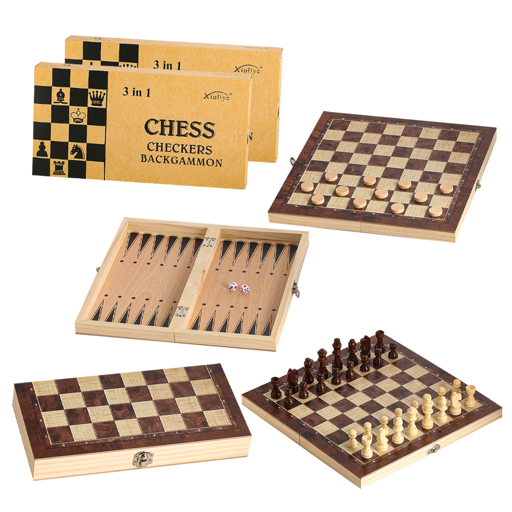 Wooden 3-in-1 Checkers Backgam - Board Game Zenith recension och pris