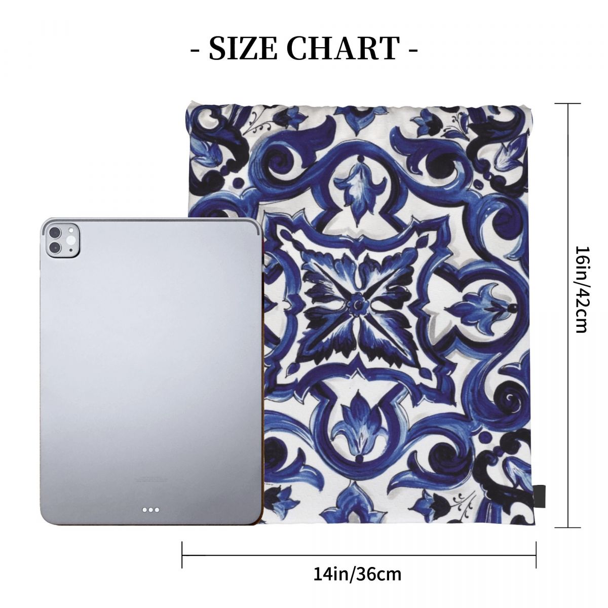 Blue Ornate Floral Mediterrane - Tile Bag Drawstring recension och pris