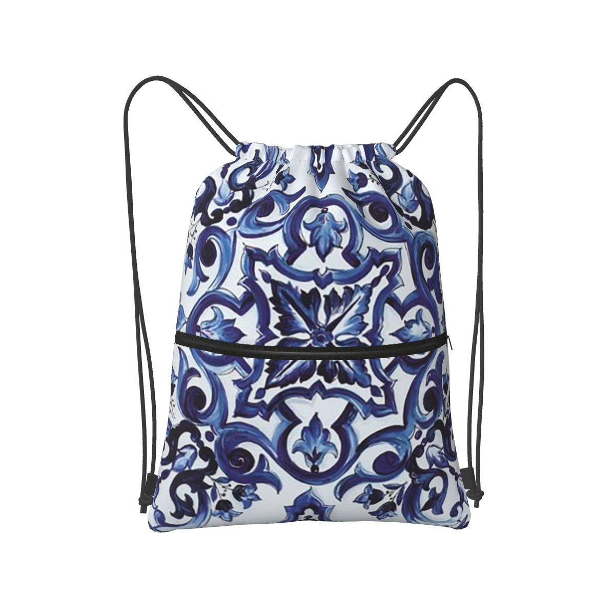 Blue Ornate Floral Mediterrane - Tile Bag Drawstring recension och pris