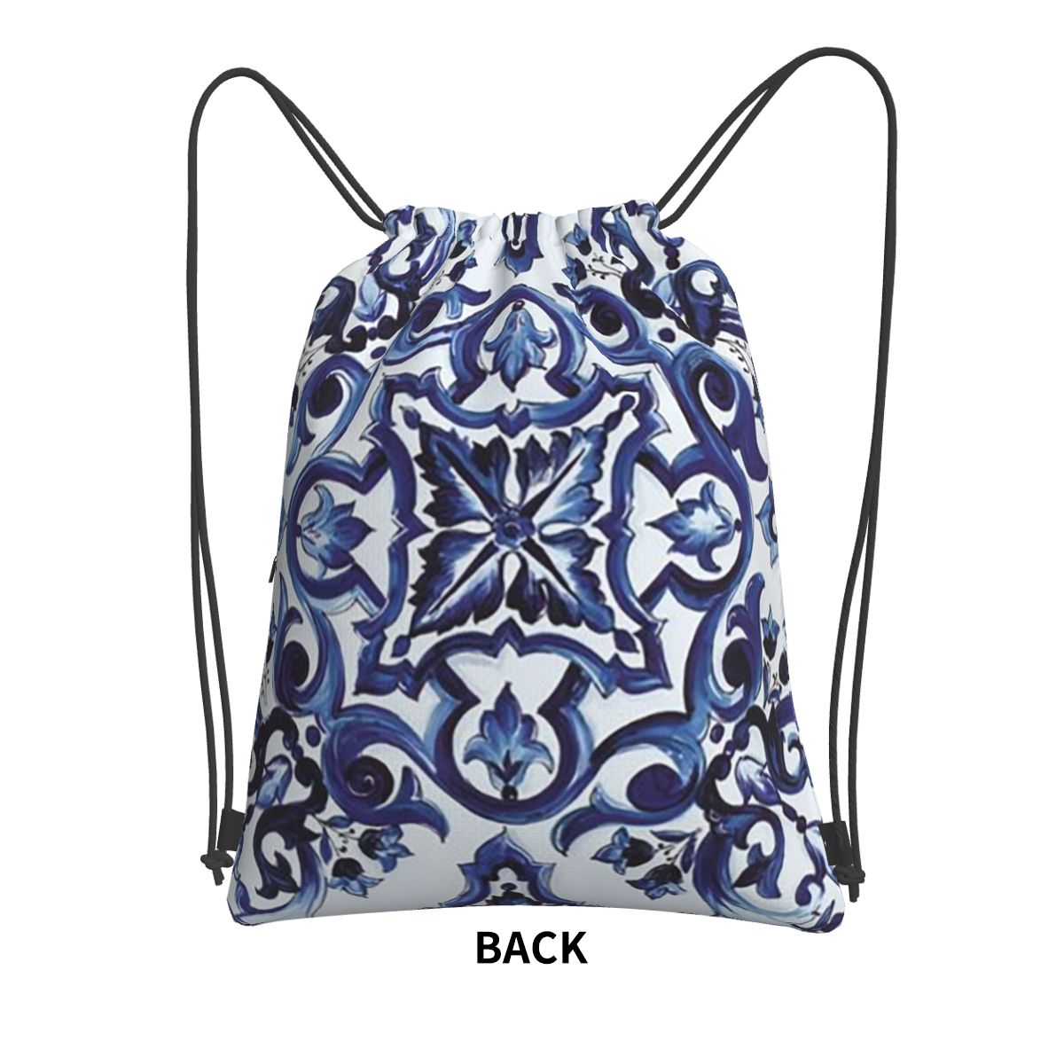 Blue Ornate Floral Mediterrane - Tile Bag Drawstring recension och pris