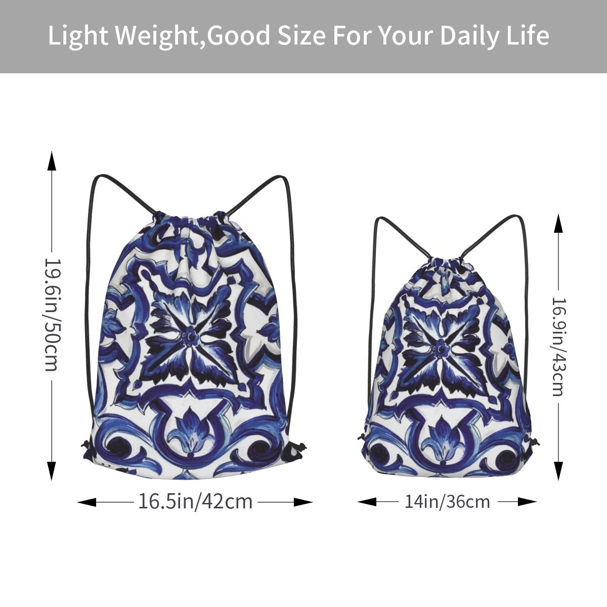 Blue Ornate Floral Mediterrane - Tile Bag Drawstring recension och pris