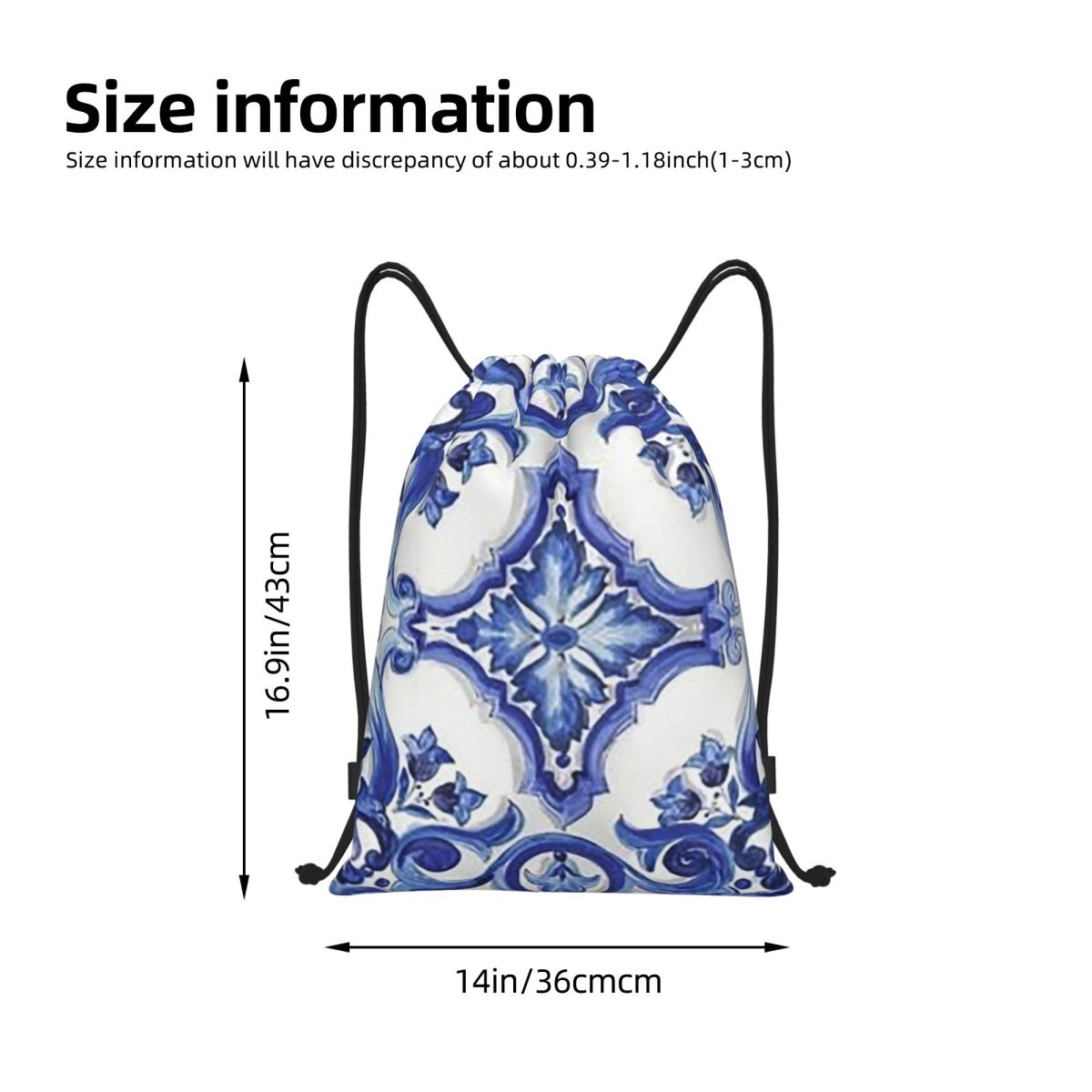 Blue Ornate Floral Mediterrane - Tile Bag Drawstring recension och pris