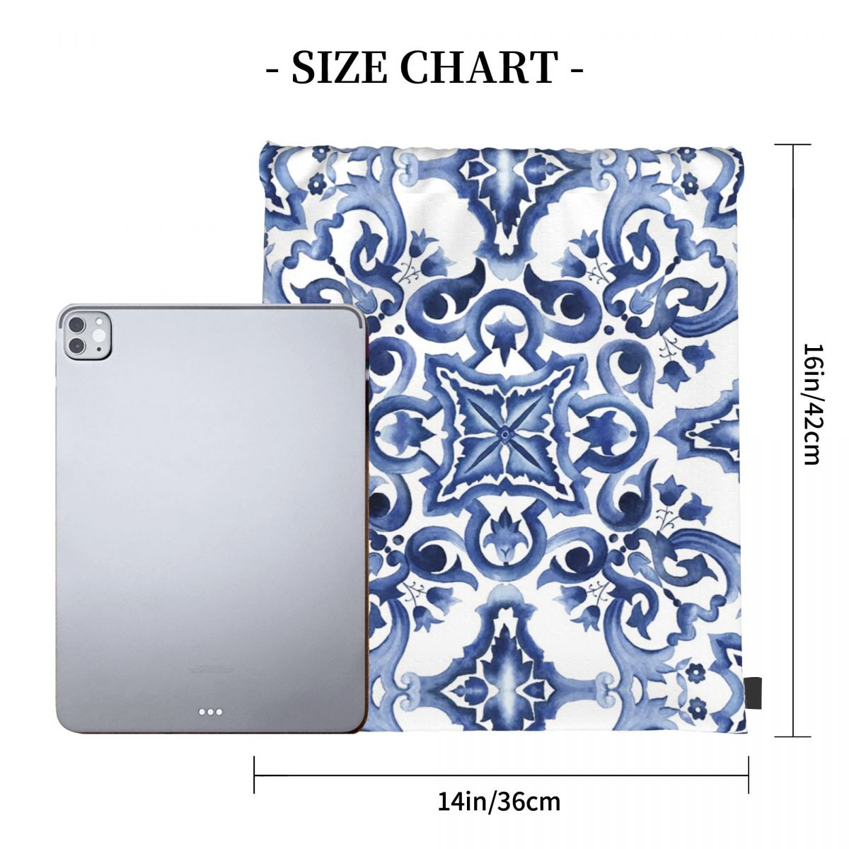 Blue Ornate Floral Mediterrane - Tile Bag Drawstring recension och pris