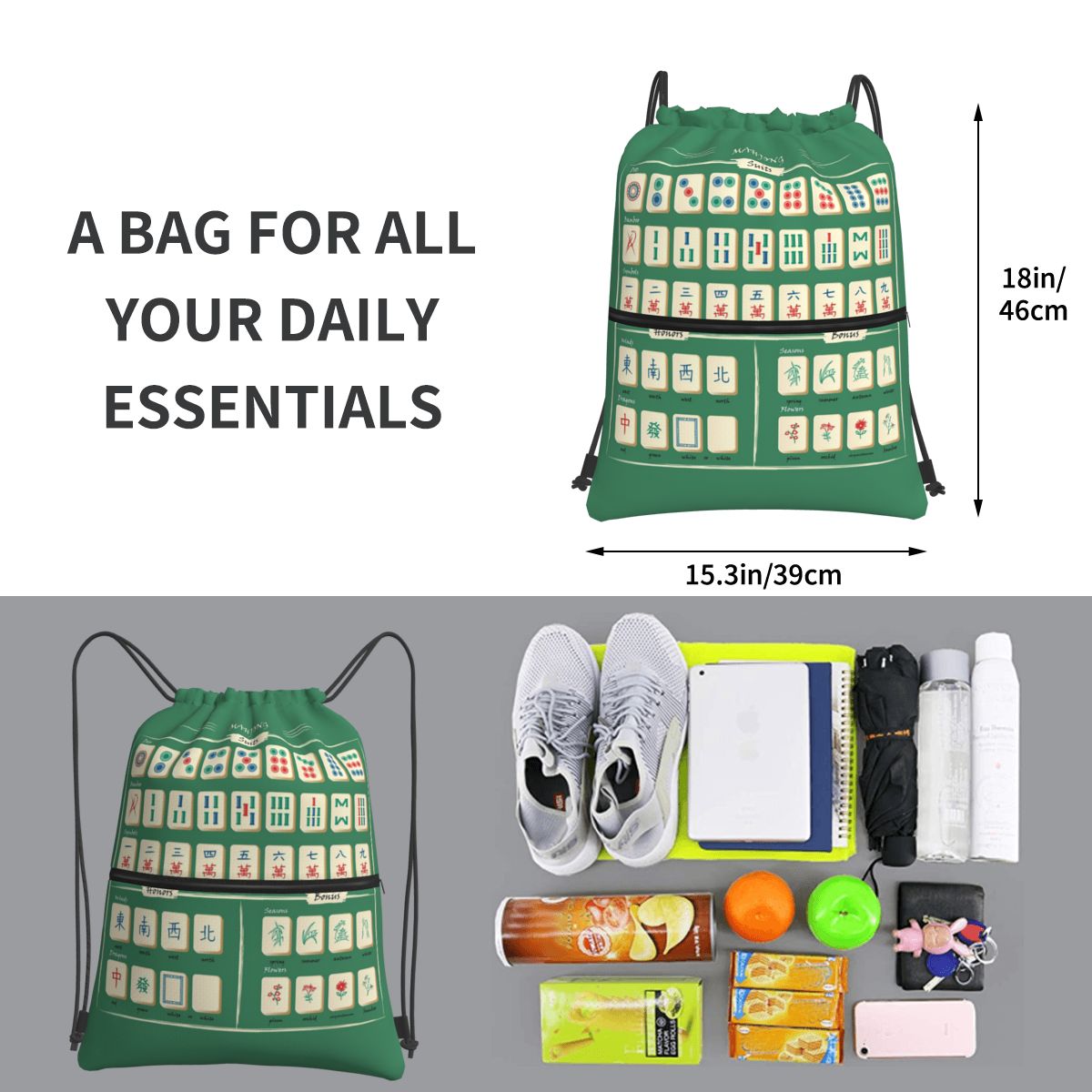 Mahjong Tile Pattern Backpacks - Tile Bag Drawstring recension och pris