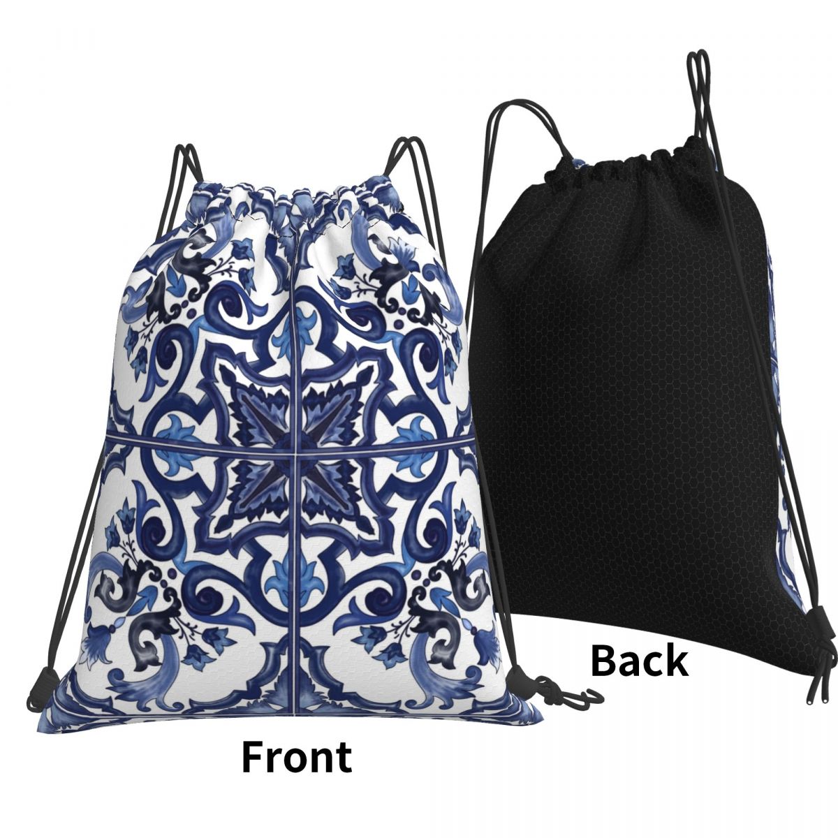 Blue Ornate Floral Mediterrane - Tile Bag Drawstring recension och pris