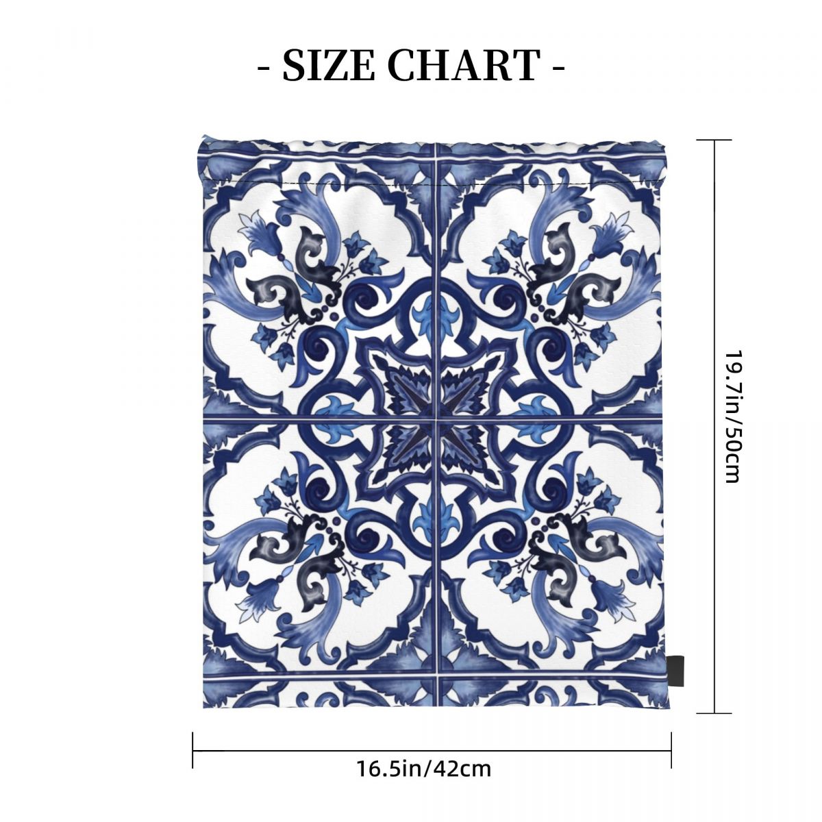 Blue Ornate Floral Mediterrane - Tile Bag Drawstring recension och pris