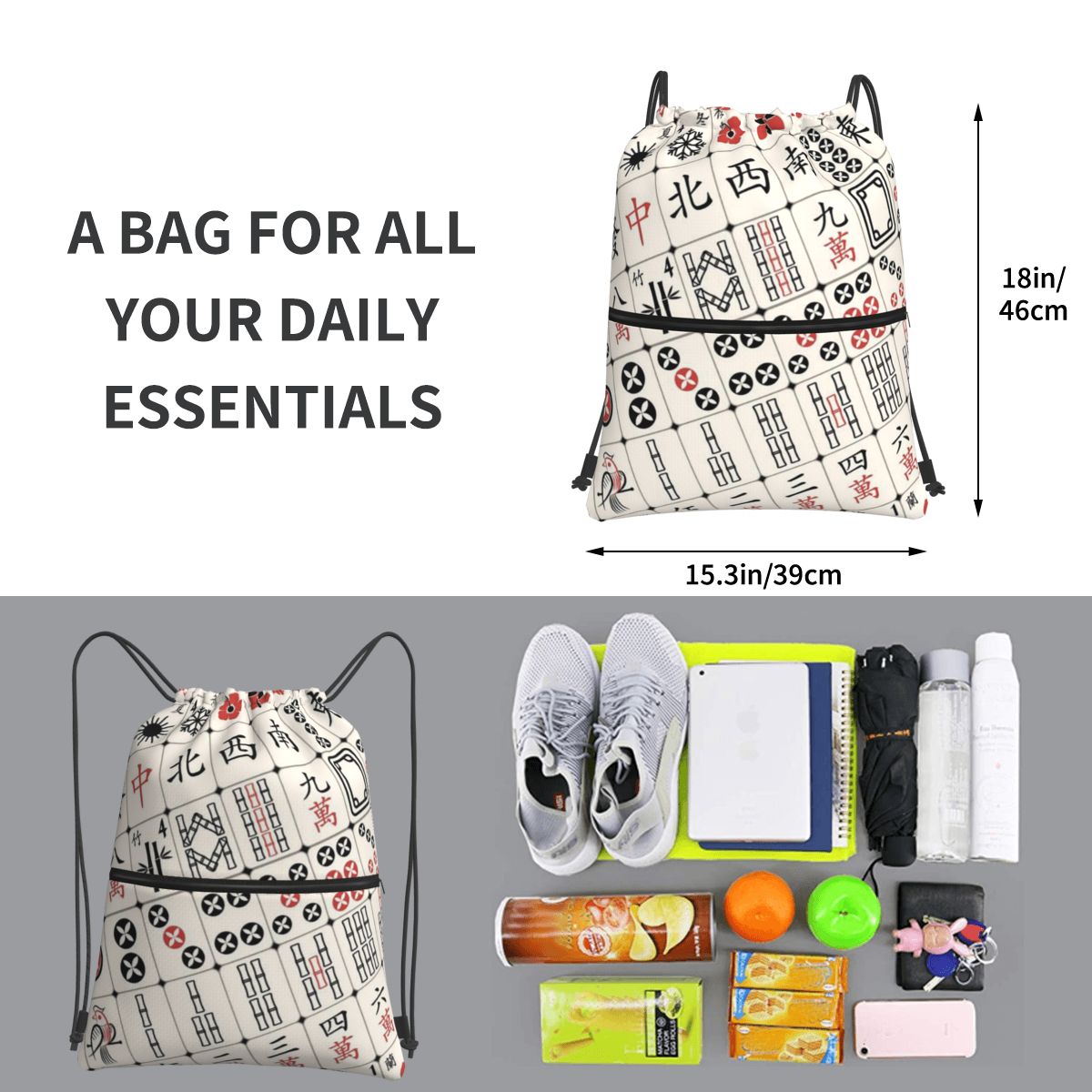 Mahjong Tile Pattern Backpacks - Tile Bag Drawstring recension och pris